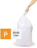 Compatible With Simplehuman Code P - Durable Custom Fit Plastic White Trash Bags w/Drawstring, 50-60 Liter/ 13-16 Gallon Trash Cans - 2 Refill Rolls (100 Count) -Heavy Duty Kitchen Garbage Bags