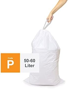 Compatible With Simplehuman Code P - Durable Custom Fit Plastic White Trash Bags w/Drawstring, 50-60 Liter/ 13-16 Gallon Trash Cans - 2 Refill Rolls (100 Count) -Heavy Duty Kitchen Garbage Bags