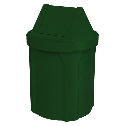 42 Gallon Round 100% Recycled Plastic Indoor or Outdoor Commercial Trash Can with Easy Access Swing Top Lid | Great for Schools and Businesses - Green Granite