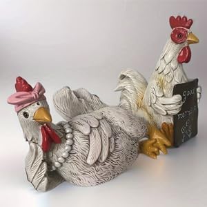 2 Pack Rooster and Chicken Decor, Rustic Farmhouse Resin Statues - Rooster Kitchen Decor, Chicken Home Decor for Tabletop, Bookshelf, Office, Festival Gift