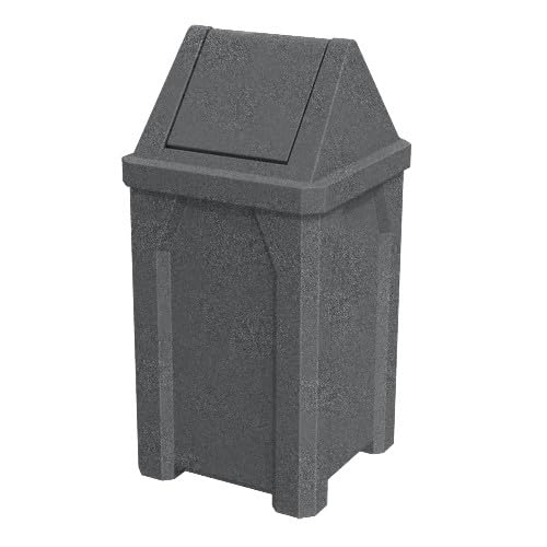 32 Gallon Square 100% Recycled Plastic Heavy Duty Outdoor Trash Can with Swing Top Lid - Dark Granite