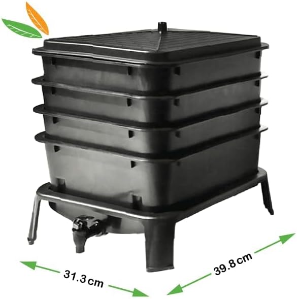 VERMI-FUTURE® Worm Condo Composting Bin, 4 Trays, Black, with Startup Bedding & 3in1 Soil Meter, Ideal for Small Households