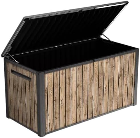 Outdoor Storage Deck Box, 170 Capacity, 27.7L x 57W x 29H inches (Ash Wood Brown)