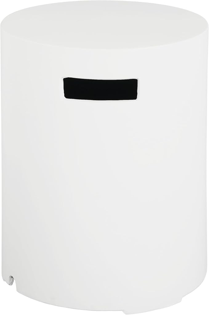 Propane Tank Cover Table for Fire Pits, 20 LB MGO Propane Tank Holder with Side Handles, Round Outdoor Tank Storage Side Table for Patio, Gas Griddle, White