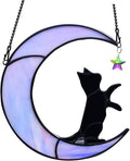 Black Cat Suncatcher for Stained Glass Windows Hanging,6.7“x6.1 Handmade Stained Glass Cat Gifts for Women,Witchy Gifts for Women,Birthday,Christmas,Mother's Day