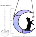 Black Cat Suncatcher for Stained Glass Windows Hanging,6.7“x6.1 Handmade Stained Glass Cat Gifts for Women,Witchy Gifts for Women,Birthday,Christmas,Mother's Day