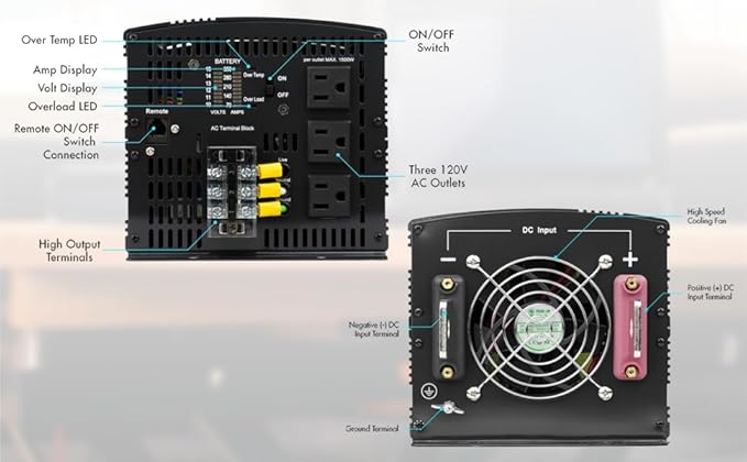 Wagan EL3742 3000 Watt Power Inverter with Remote Control 6000 Watt Surge Peak Power converter for Home RV Camping Van Life Off Grid