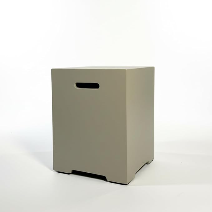 Propane Tank Cover Table for Fire Pits, 20 LB Concrete Propane Tank Holder with Side Handles, Outdoor Tank Storage Side Table for Patio, Gas Griddle, Aqua Grey