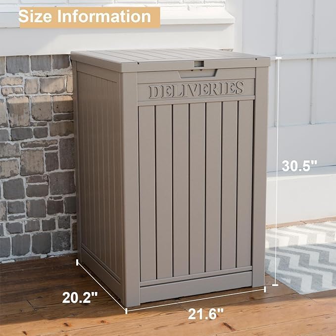EasyUp Outdoor Package Delivery Box, 48-Gallon Lockable Parcel Drop Box, Large Double-Walled Resin Weatherproof Storage Deck Box for Porch and Patio (Gray)