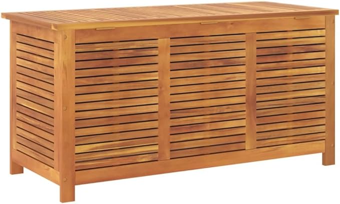 Wooden Garden Storage Box with Louver, Outdoor Cabinet Patio Storage Container for Furniture Tools, 44.5"x19.7"x22" Solid Wood Acacia,-130