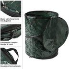 Wakeman Collapsible Trash Can - Pop Up 44-Gallon Outdoor Portable Garbage Bag Holder with Zippered Lid - Recycle Bin for Camping or Parties (Green)
