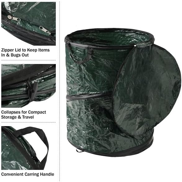 Wakeman Collapsible Trash Can - Pop Up 44-Gallon Outdoor Portable Garbage Bag Holder with Zippered Lid - Recycle Bin for Camping or Parties (Green)