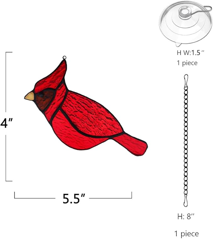 BOXCASA Red Cardinal Suncatcher for Window, Handmade Stained Glass Hanging, Memorial Gift for Loss of Loved One, Decor for Women Mom Grandma Nana