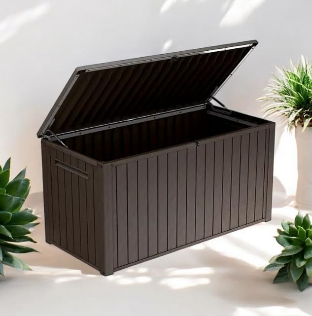 Outdoor Storage Deck Box, 170 Capacity, 27.7L x 57W x 29H inches (Brown)