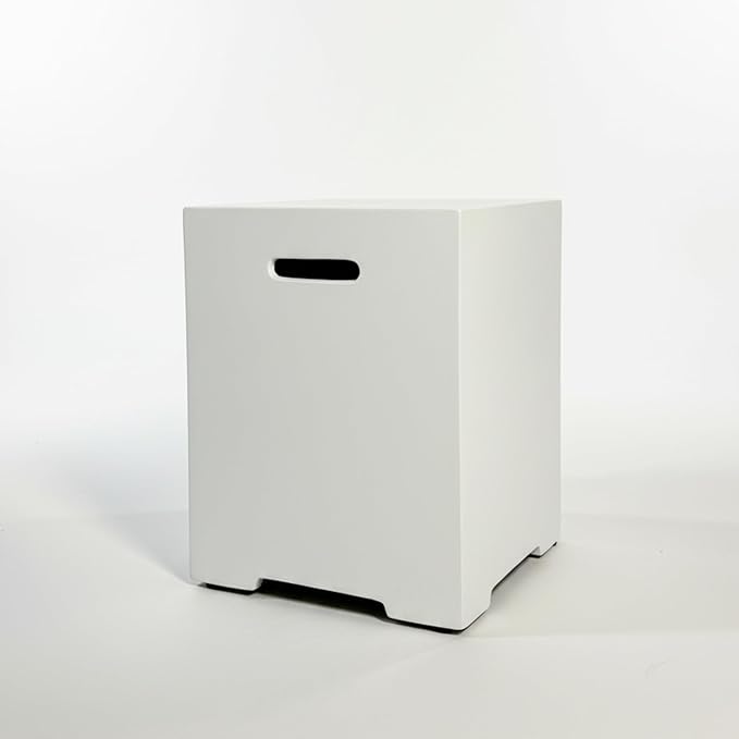 Propane Tank Cover Table for Fire Pits, 20 LB Concrete Propane Tank Holder with Side Handles, Outdoor Tank Storage Side Table for Patio, Gas Griddle, Ancient White