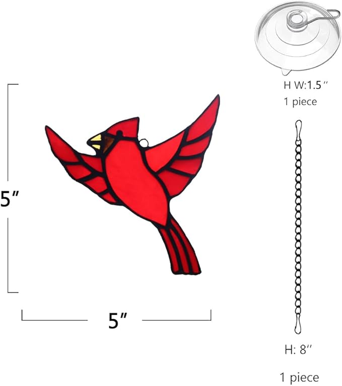 BOXCASA Red Cardinal Stained Glass Window Hanging,Cardinal Ornaments Stained Glass Suncatcher for Home,Cardinal Bird Memorial Gifts for Women,Cardinal Gifts for Mother Grandma Nana