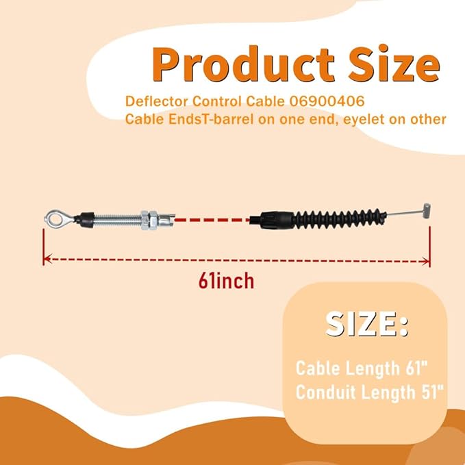 06900406 Deflector Control Cable Fits for A-riens Deluxe 24 27 28 30 and Platinum Pro 26 28 32 and 36 Replaces 06900018 Snow Blower Chute Deflector Cable