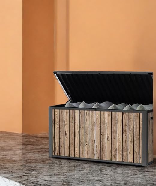 Outdoor Storage Deck Box, 170 Capacity, 27.7L x 57W x 29H inches (Ash Wood Brown)