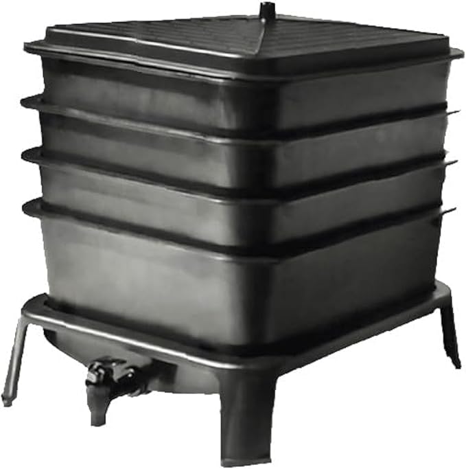 VERMI-FUTURE® Worm Condo Composting Bin, 4 Trays, Black, with Startup Bedding & 3in1 Soil Meter, Ideal for Small Households