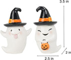 Halloween Decorations Ghost Statues Collectible-Figurines - Halloween Decor Indoor Cute Boo Ghost Sculpture Resin White Ghost With Black Hat Party Supplies Set of 2, 2.5*2*3.5 inch Newman House Studio