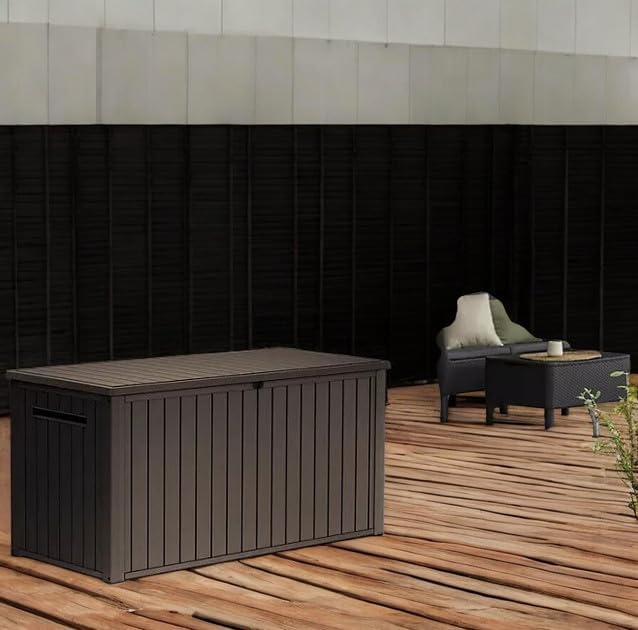 Outdoor Storage Deck Box, 170 Capacity, 27.7L x 57W x 29H inches (Brown)