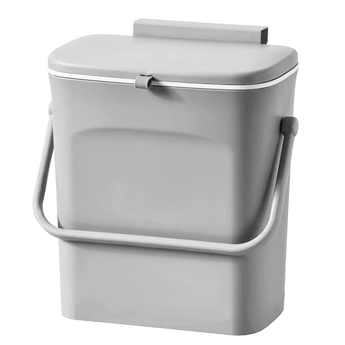 LALASTAR Kitchen Compost Bin for Countertop or Under Sink, Hanging Small Trash Can with Lid for RV/Office/Bedroom/Dorm, Mountable Indoor Compost Bucket, 9L/2.4 Gal, Grey