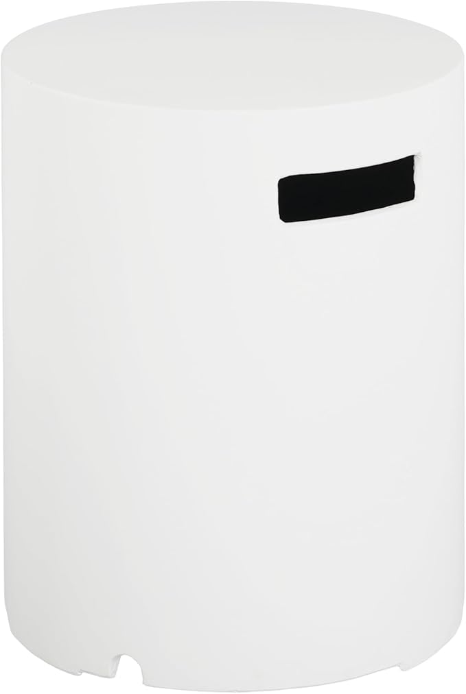 Propane Tank Cover Table for Fire Pits, 20 LB MGO Propane Tank Holder with Side Handles, Round Outdoor Tank Storage Side Table for Patio, Gas Griddle, White