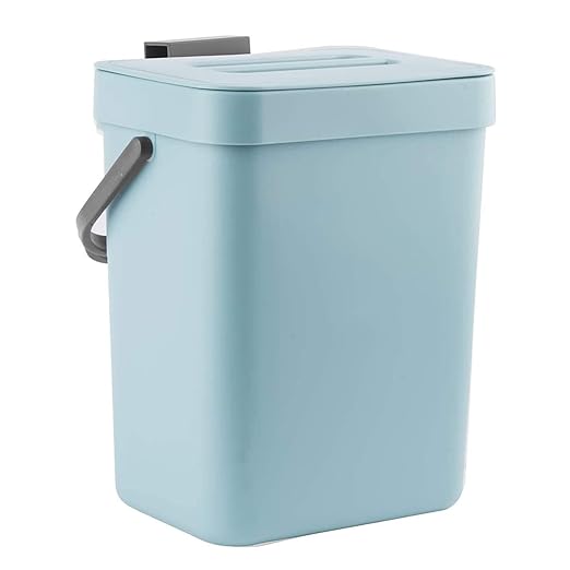 LALASTAR Compost Bin Kitchen, Small Compost Bin for Kitchen, Countertop Compost Bucket with Lid, Odorless Hanging Trash Can for RV/Office/Dog, Mini Food Waste Bin for Countertop, 3L/0.8 Gal, Blue