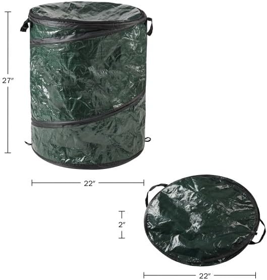 Wakeman Collapsible Trash Can - Pop Up 44-Gallon Outdoor Portable Garbage Bag Holder with Zippered Lid - Recycle Bin for Camping or Parties (Green)