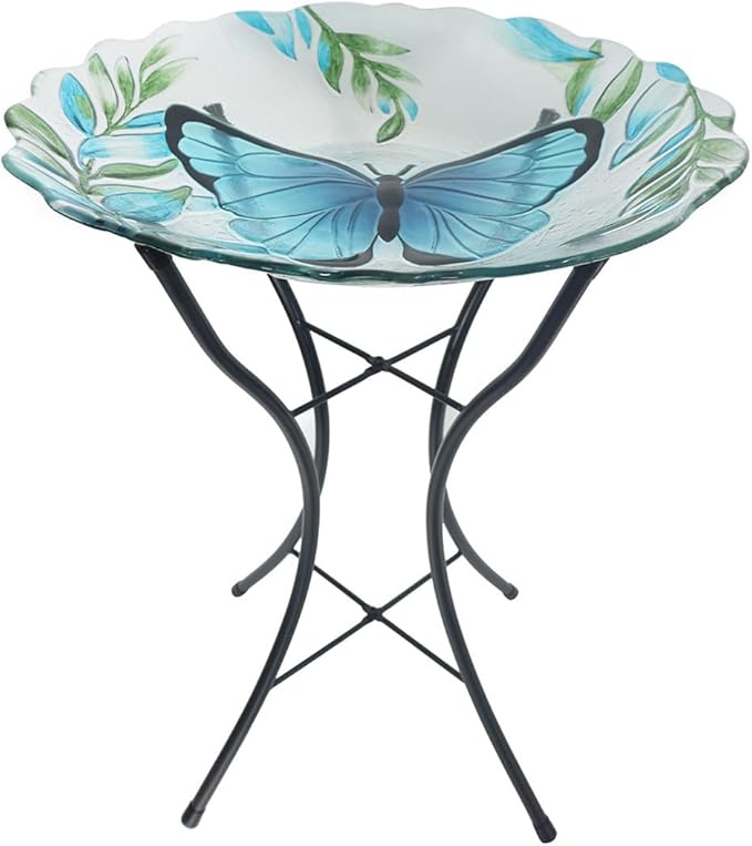 Briarwood Lane Glass Blue Butterfly Bird Bath