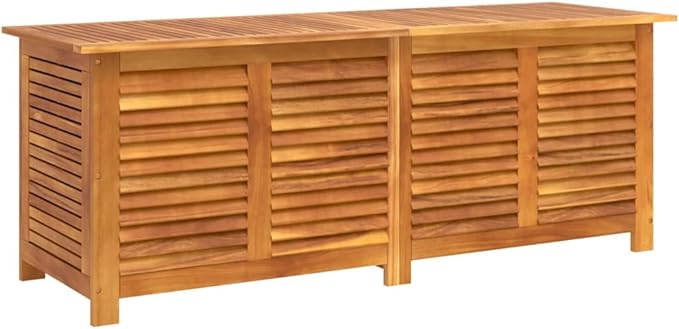 Wooden Garden Storage Box with Louver, Outdoor Cabinet Patio Storage Container for Furniture Tools, 59.1"x19.7"x22" Solid Wood Acacia,-131