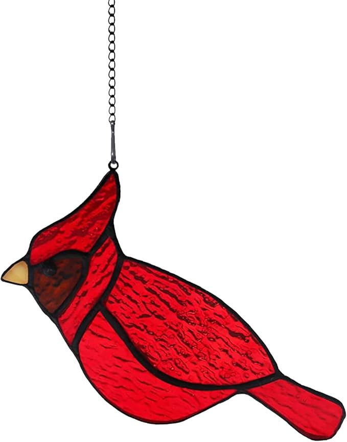 BOXCASA Red Cardinal Suncatcher for Window, Handmade Stained Glass Hanging, Memorial Gift for Loss of Loved One, Decor for Women Mom Grandma Nana