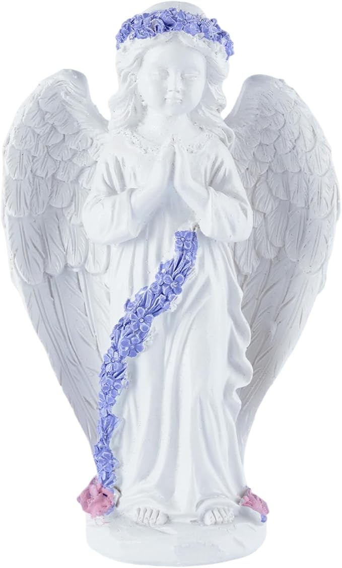 Lavender Praying Angel Statues, Handmade Resin Craft Home Decor, Indoor & Outdoor Winged Angel Figurines, Tabletop Ornaments, Ideal Blessing Gift for Mom, Dad & Friends
