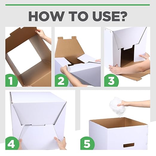 Tioncy 5 Pcs Cardboard Trash Cans Disposable and Reusable Corrugated Cardboard Trash Cans Recycling Bins Bulk with 10 Garbage Bags White Garbage Boxes for Parties Events