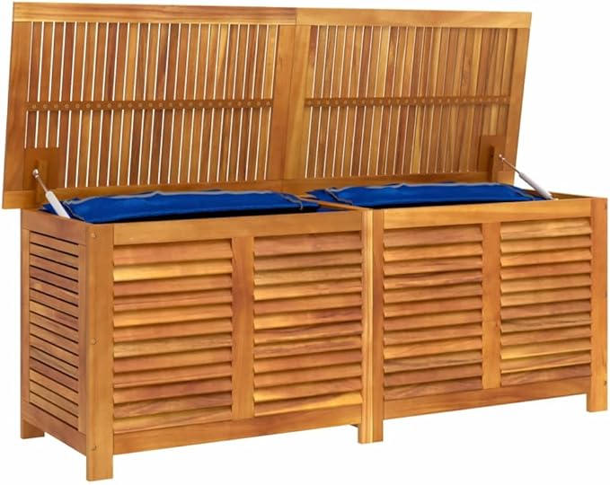 Wooden Garden Storage Box with Louver, Outdoor Cabinet Patio Storage Container for Furniture Tools, 59.1"x19.7"x22" Solid Wood Acacia,-131