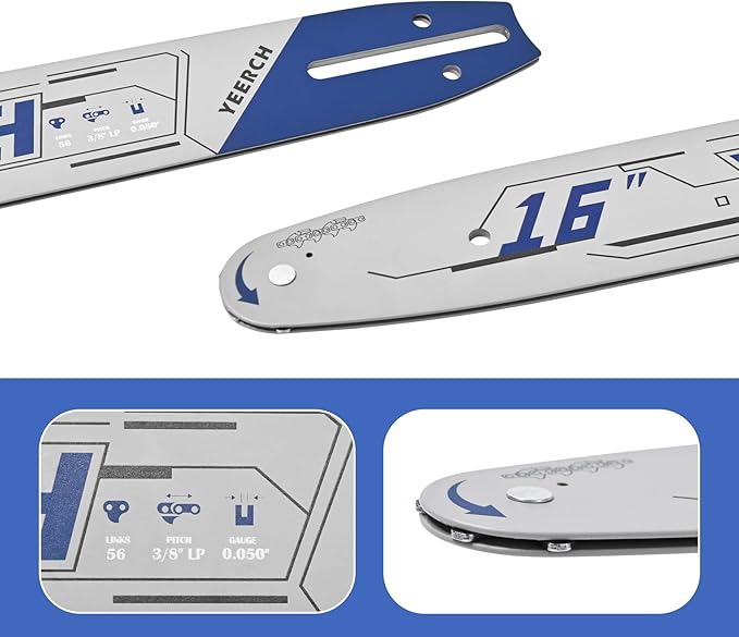 16 Inch Chainsaw Bar 56 Drive Links 3/8"LP Pitch .050" Gauge, 16 Chainsaw Guide Bar, Chainsaw Accessories Fits for Craftsman, Earthwise, Homelite and More