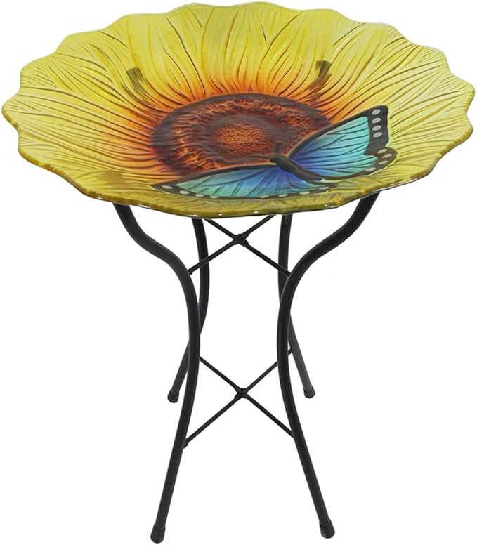 Briarwood Lane Butterfly and Sunflower Glass Bird Bath