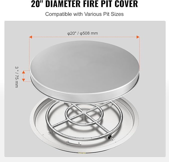 VEVOR Fire Pit Cover Lid, Compatible with The Solo Stove Bonfire 20" Portable Firepit Spark Screen,Stainless Steel Metal Cover, Wood Burning and Camping Stove Accessory, for Outdoor Patio Backyard