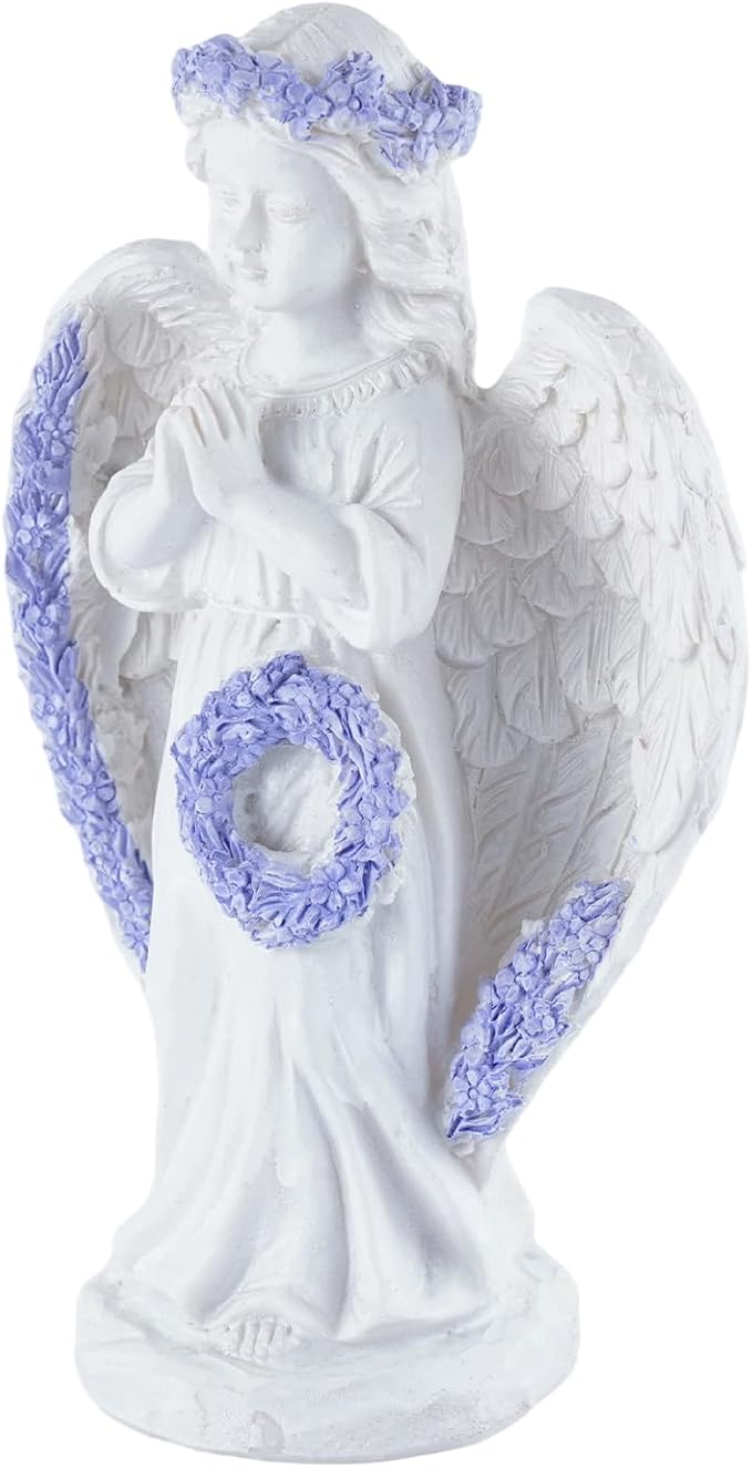 Lavender Praying Angel Statues, Handmade Resin Craft Home Decor, Indoor & Outdoor Winged Angel Figurines, Tabletop Ornaments, Ideal Blessing Gift for Mom, Dad & Friends