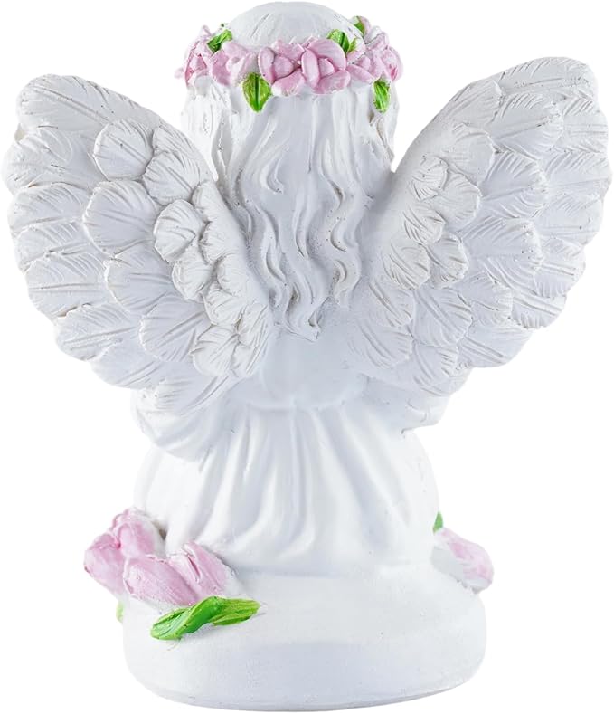 Resin Angel Statues Holding Pink Roses: Indoor & Outdoor Winged Angel Decor, Ideal for Home and Garden, Perfect Blessing Gift for Parents and Friends