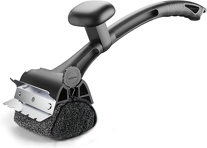 Grill Brush for Outdoor BBQ - Replaceable Bristle Free Heading + Reinforced Scraper - Safe BBQ Accessories for Porcelain/Gas/Charcoal/Smoker/Cast Iron Grill - Cleaning Brush(Black)