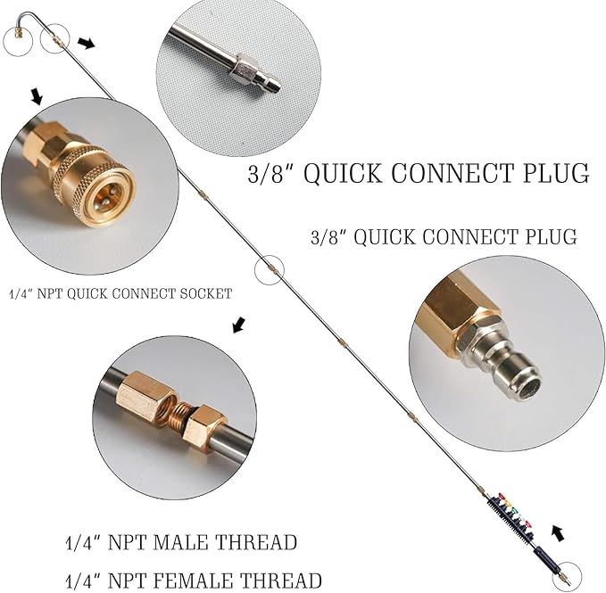 Hourleey 9 Pack Pressure Washer Extension Wand Upgrade Power Washer Lance with 6 Nozzle Tips, 30°,90°,120° Curved Rod, 1/4" Quick Connect, 4000 PSI