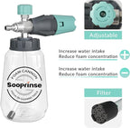 Sooprinse Pressure Washer Foam Cannon with Dual Connector Accessory, Power Washer Soap Cannon with Double Tip Attachment, 5 Power Washer Nozzle Tips, 1/4" Quick Connect, 4000 PSI