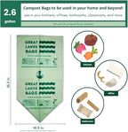 Great Lakes 2.6 Gallon Compostable and Biodegradable Trash Bag, 100 Count, Small Compostable Bag For Kitchen Food Scrap, Bathroom, Office, Certified by BPI and OK Compost Home