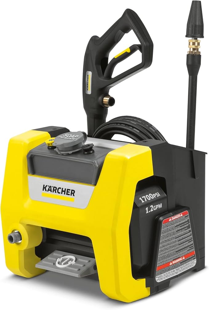 Kärcher Pressure Washer K1700 Cube, CETA Certified, 3 Spray Nozzles, Detergent Tank, for Cars, Driveways, Siding, Patios, 1.2 GPM