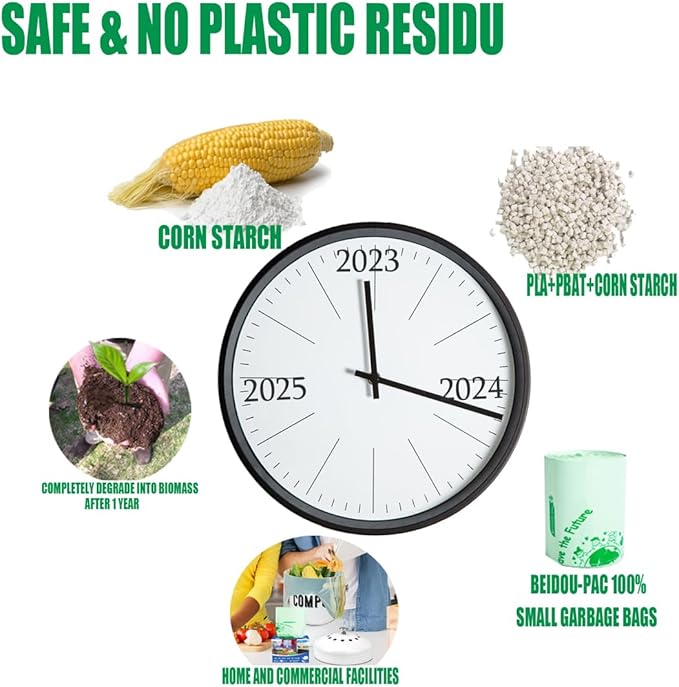 1-2 Gallon Flap Tie Compostable Trash Bags, 120 Count Small Compost Bags, Biodegradable Kitchen Garbage Bags, Food Scrap Waste Bags for Countertop Bin, ASTM D6400, US BPI Certified