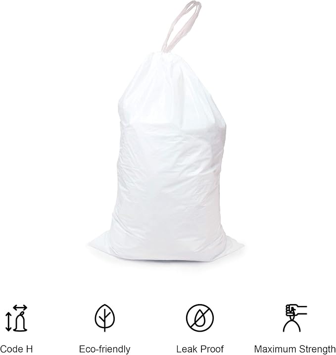 Compatible With Simplehuman Code P - Durable Custom Fit Plastic White Trash Bags w/Drawstring, 50-60 Liter/ 13-16 Gallon Trash Cans - 2 Refill Rolls (100 Count) -Heavy Duty Kitchen Garbage Bags