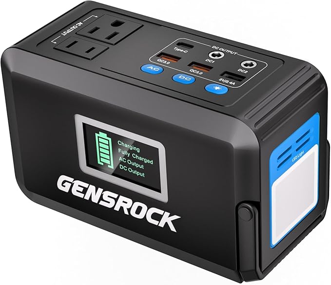 GENSROCK Portable Power Station 120W(220W Peak), 88Wh Camping Solar Generator, Lithium Battery Power Bank with 2 110V AC Outlet, QC 3.0, Type-C, LED Flashlight for CPAP Home Camping Travel Emergency