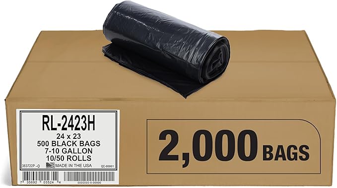 Aluf Plastics T-Tough Roll Pack Low Density Repro Blend Star Seal Coreless Rolls Bag, 7-10 Gallon 1.0 Mil 23" Length x 24" Width, H Strength, Black (Pack of 2000)