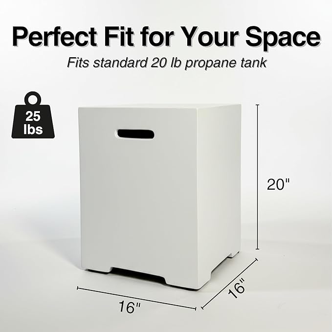 Propane Tank Cover Table for Fire Pits, 20 LB Concrete Propane Tank Holder with Side Handles, Outdoor Tank Storage Side Table for Patio, Gas Griddle, Ancient White